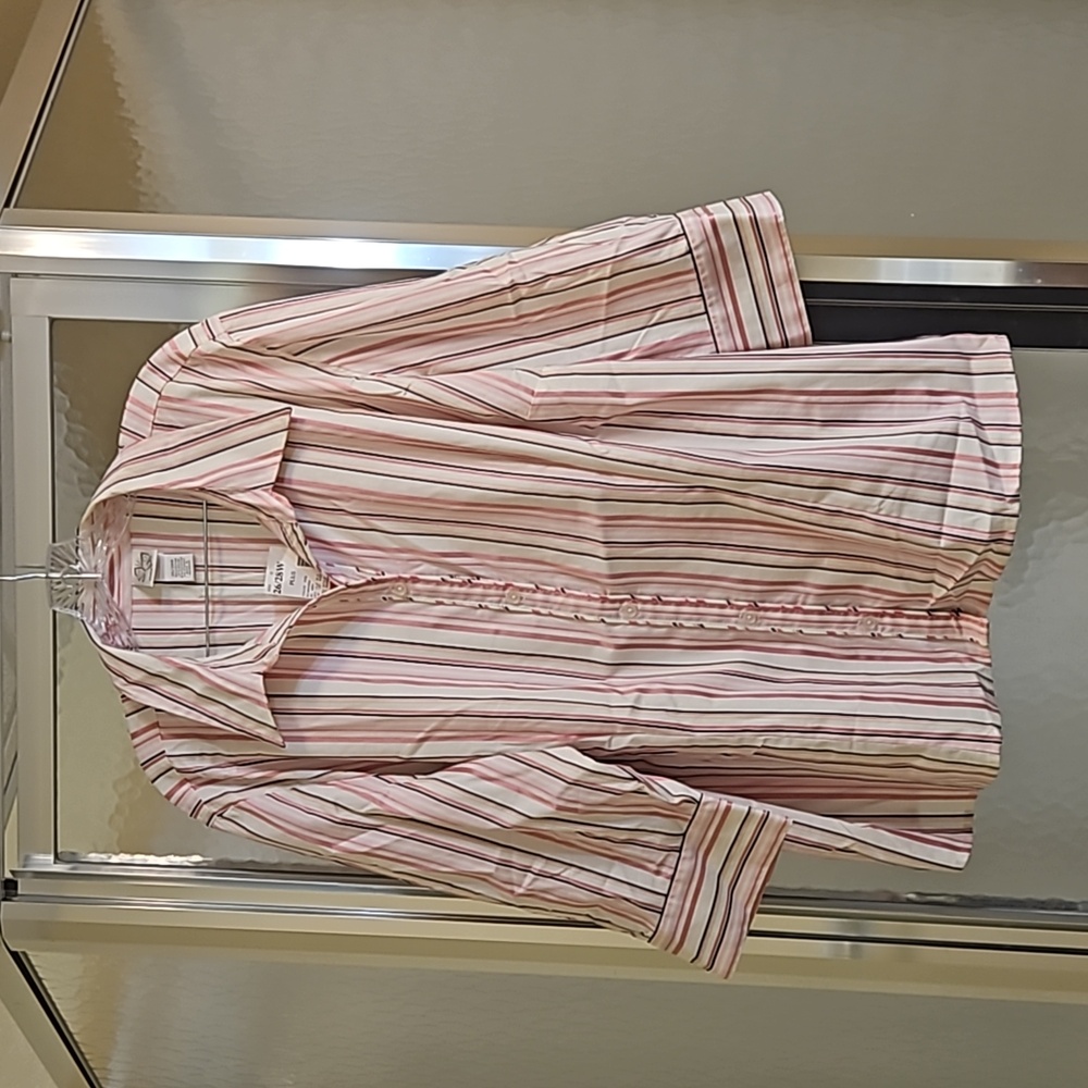 NWT 4X 26W 28W Pink/White Striped Button Down SUMMER โ๏ธ STRETCH N-1307 - Picture 4 of 9
